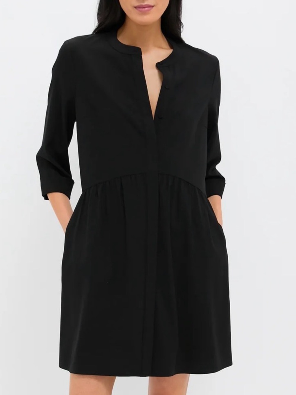Tuckernuck Royal Shirt Dress in Black Stretch Crepe in Size Small